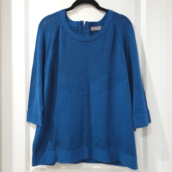 EVOLUTION BY CYRUS Teal Blue Soft Knit Sweater, Viscose Blend, Open Knit Details - Picture 12 of 14